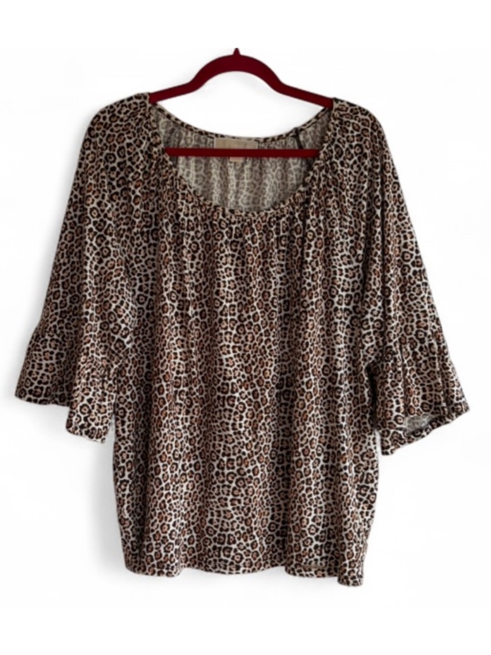 Michael Kors Leopard Print 3/4 Sleeve Knit Peasant Shirt Size 2X